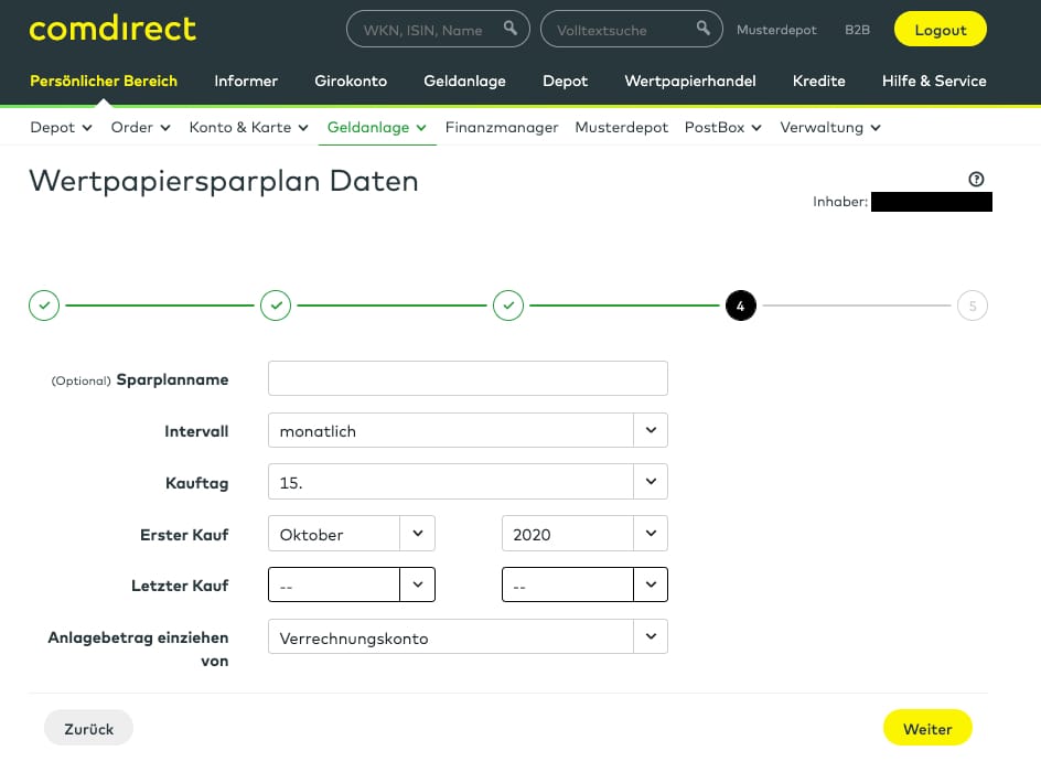 ETF Sparplan einrichten Sparintervall Comdirect