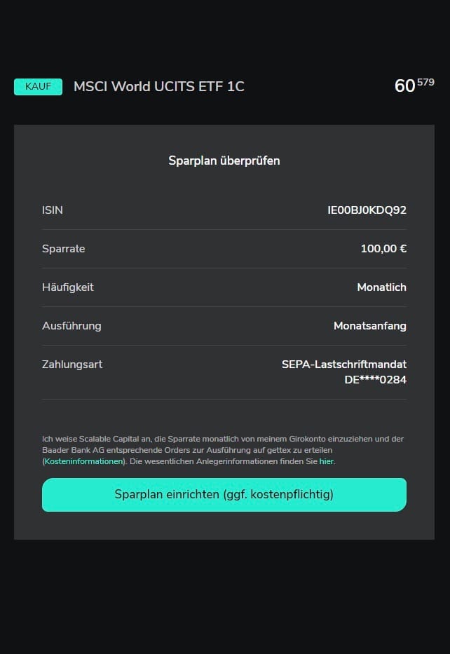 ETF Sparplan einrichten Scalable Capital Beispiel