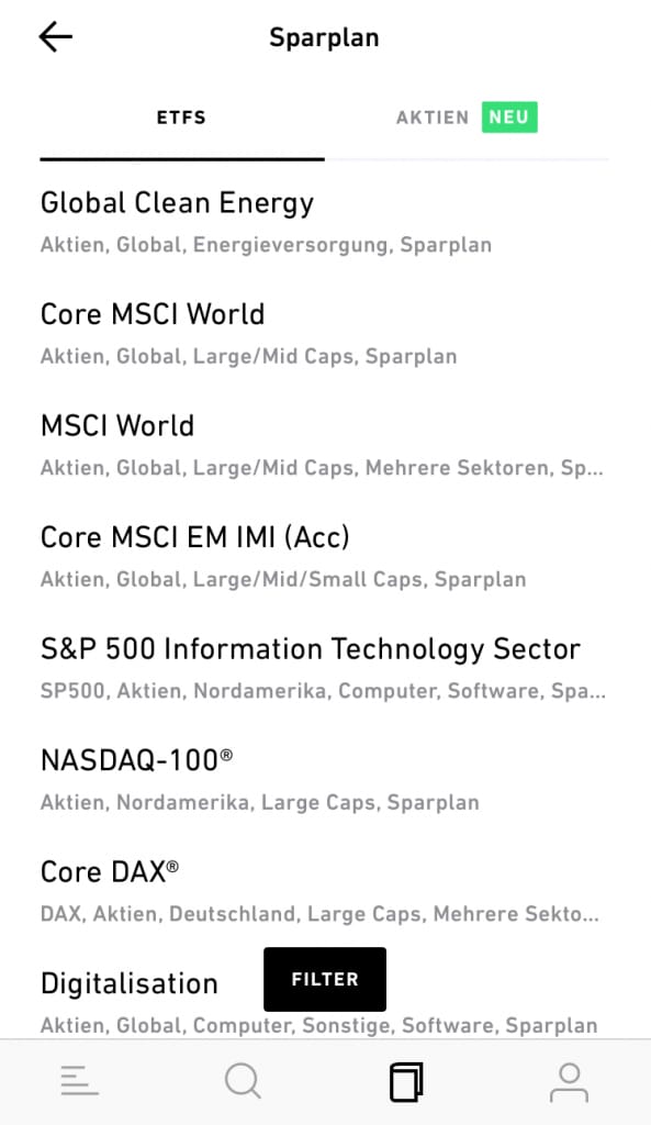 ETF-Sparplan einrichten ETF Suche Trade Republic