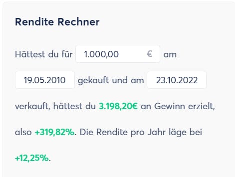 Rendite Rechner ETF Informer Beispiel