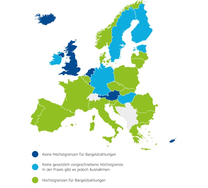 Wo es in Europa welche Bargeldgrenzen gibt