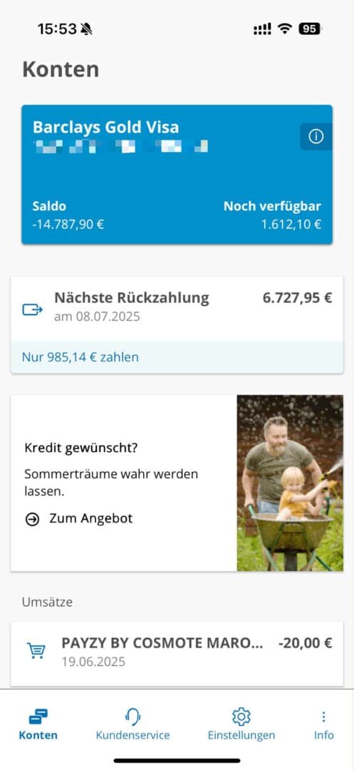 Barclays APP Konten-Übersicht
