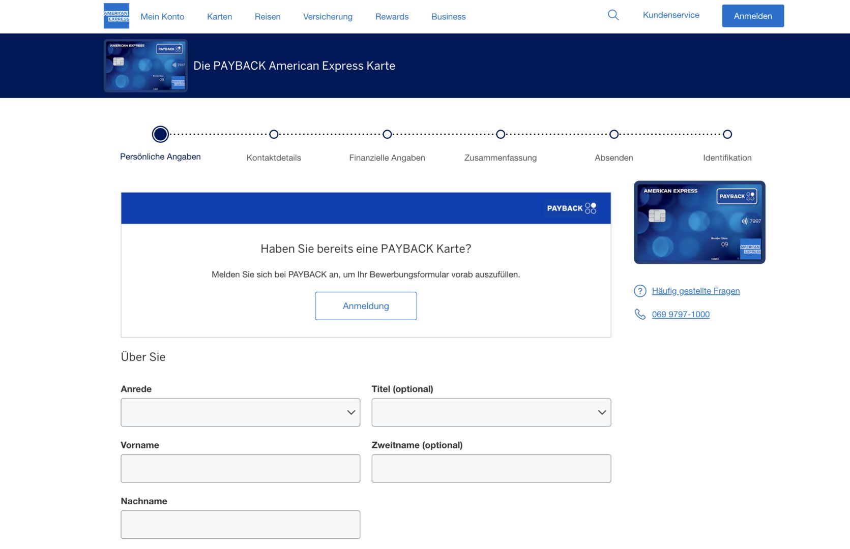 Amex Payback Kreditkarte auf der Website beantragen