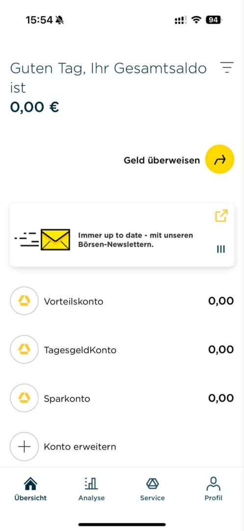 Commerzbank Gesamtsaldo-Überblick in der App