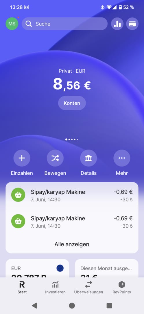 Revolut App Übersicht