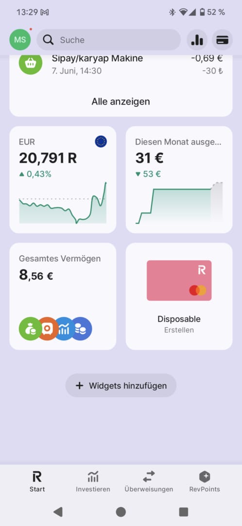 Revolut App Widgets