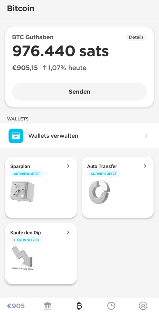 21bitcoin App, BTC-Guthaben und Wallets verwalten