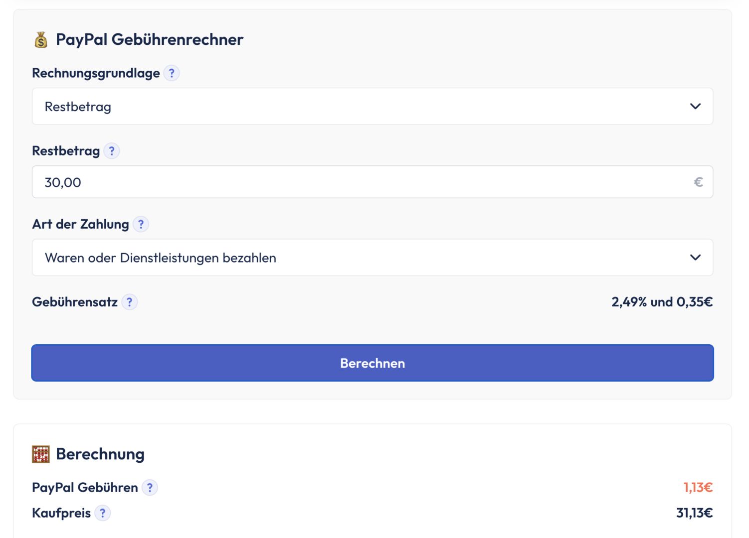 PayPal Gebührenrecher rückwärts mit Restbetrag gerechnet