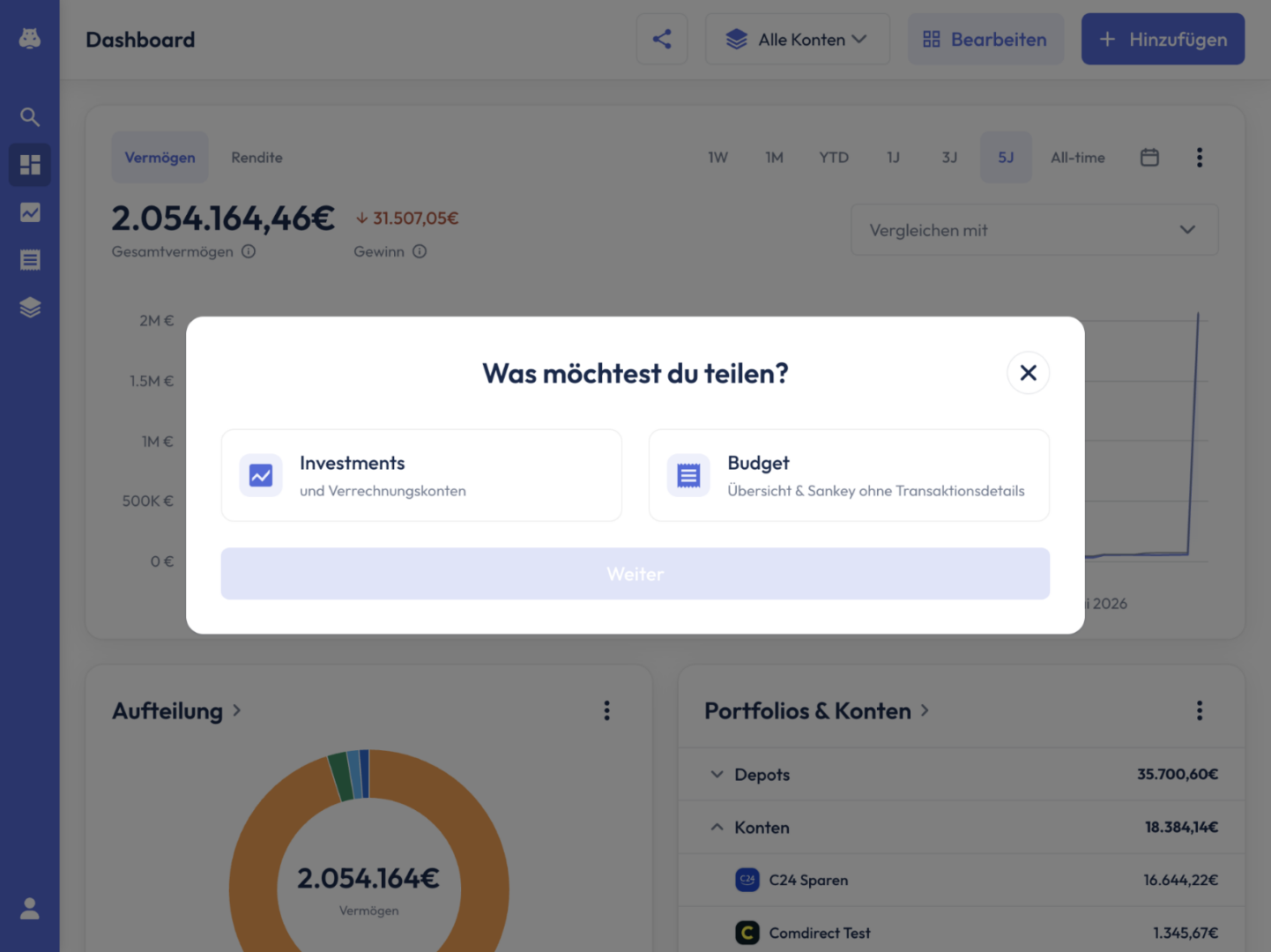 Übersicht zur Auswahl der Depots mit Auswahlfeld neben "Name".